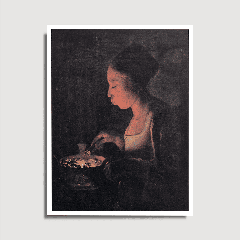 Georges de La Tour - Une jeune fille soufflant sur un brasero